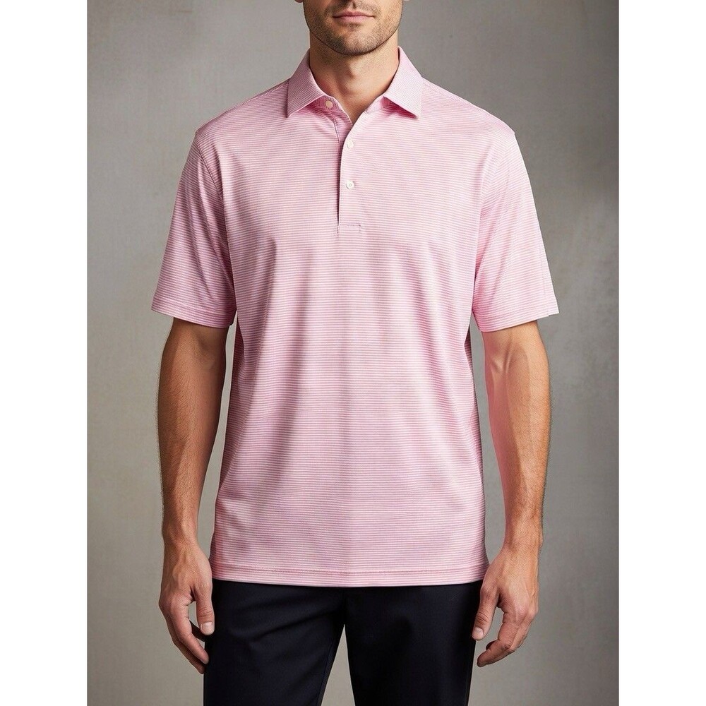 Donald Ross Short Sleeve Pink Striped Polyester Polo Golf Shirt Mens Large